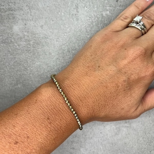 Pyrite Gemstone Stretch Bracelet, Natural Pyrite Beaded Jewelry, Gift for Her, Minimalist Boho Jewelry, Handmade Fools Gold Faceted Bracelet