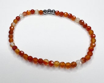 Orange Red Agate Stretch Bracelet, Faceted Beaded Gemstone Bracelet, Gemstone Jewelry, Layering Jewelry, Gift for Mom