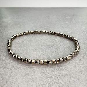 Pyrite Gemstone Stretch Bracelet, Natural Pyrite Beaded Jewelry, Gift for Her, Minimalist Boho Jewelry, Handmade Fools Gold Faceted Bracelet