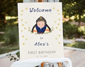 Doljabi WELCOME SIGN, Korean baby First birthday, BOY, Digital Printable ,Personalized Dohl, minimalized ,hanbok, Self Edit Template, K0W