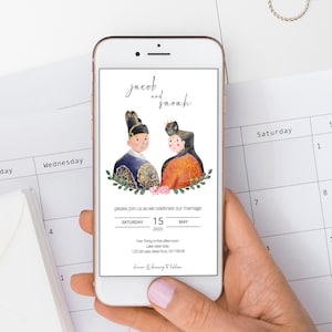 Korean traditional mobile Wedding invitation template, zoom, self editing-Save the Date, wedding Portrait, Editable, mordern, elegant