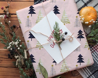 Christmas Wrapping Paper, watercolor modern trees gift wrap, unique holiday gift wrap, Specialty Gift Wrapping