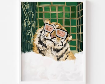 Luxury Fashion Leopard painting,Home Wall Art , Designer art Poster ,Leopard Wall Art, High Fashion, fashion tiger, Wild Cat, tiger in bath