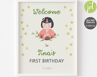 Doljabi WELCOME SIGN- Korean baby First birthday, Digital Printable ,Personalized Dohl,simple minimalized ,hanbok, Self Edit Template