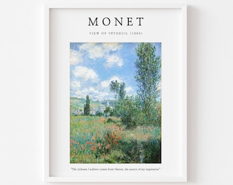 Monet Exhibition print, Claude Monet View of Vétheuil , monet garden ,framed monet art, Painting, Impressionism,monet flower quote