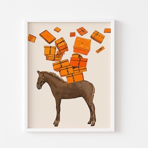 Luxury Fashion, Luxury Fashion Wall Art, Designer Poster, High Fashion, Orange bag horse print-illustration-fashion prints- paris-framed art