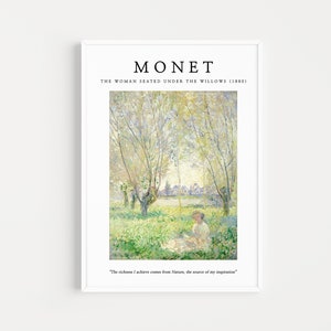 Druckbarer digitaler Download, Monet Ausstellungsplakat, Claude Monet, Frau sitzend unter den Weiden (1880), monet gerahmter Kunstdruck
