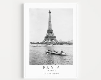 Paris France Travel Print design, Paris Poster, vintage Unique Wallart Decor, Paris Eiffel Tower, Black and White, France Wall Art