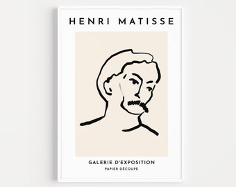 Henry Matisse face Sketch ,Neutral&Black, art deco print, Matisse Poster, Abstract Art Print, French Painters, art print,framed art