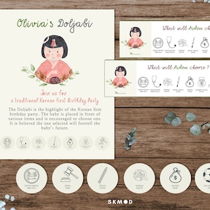 Doljabi Set | Printable Korean First birthday| Korean girl baby hanbok | Personalized Dohl | Water Color Doljanchi