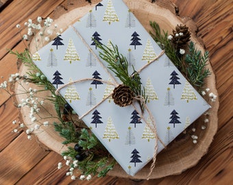 Christmas Wrapping Paper, watercolor modern trees gift wrap, unique holiday gift wrap, Specialty Gift Wrapping