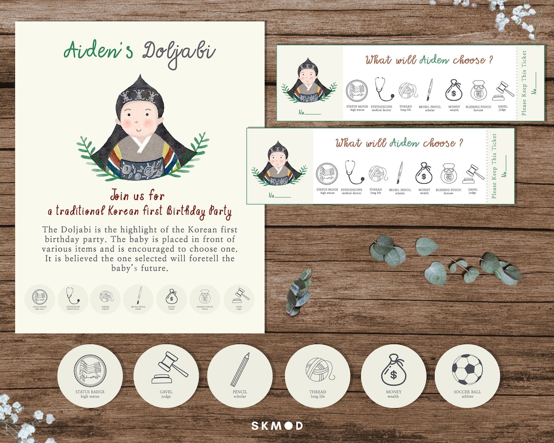 Doljabi Set | Printable Korean First Birthday| Korean Baby Boy Hanbok ...