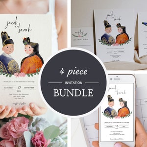 Korean traditional Wedding invitation template set-self editing-Save the Date, wedding Portrait, Editable & Printable, mordern, elegant