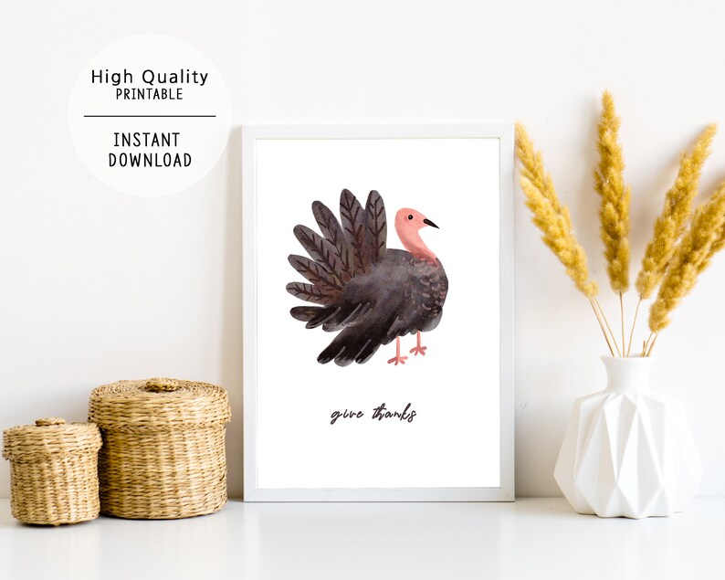 Watercolor Turkey Digital Print printable Fall Art Wall - Etsy