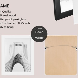 May include: A black and white photograph of a building with an archway. The photo is framed in a white frame with a 0.75 inch depth. The frame is ready to hang and is made of real wood with shatterproof plexi glass.
