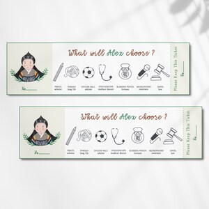 Boleto de rifa Doljabi Primer cumpleaños coreano doljabi / niño personalizado, Minimalista, Moderno, Templete imprimible editable, K3R