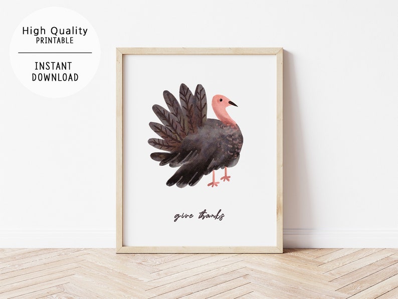 Watercolor turkey Digital Print Printable Fall Art Wall image 1