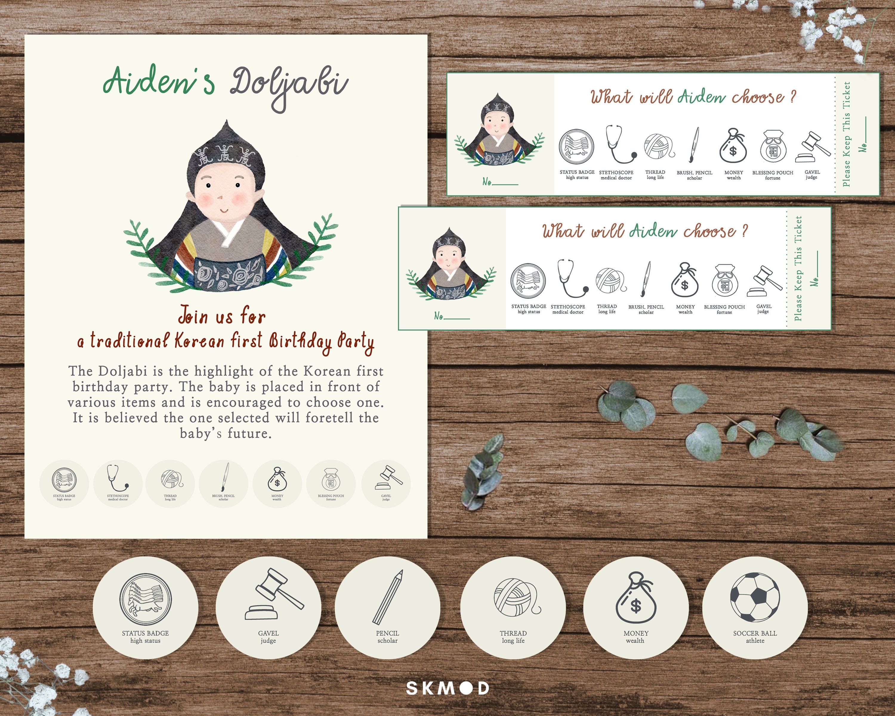 Doljabi Template Print Set Printable Korean First Birthday - Etsy