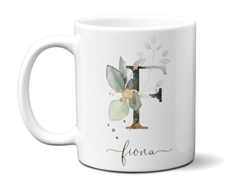 Floral Watercolor Letter Mug: Personalized Initial Coffee Cup
