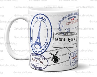 Passport Stamps Mug: Travel Lover Gift, Flight Attendant Coffee Cup