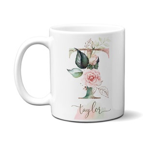 Carta taza inicial / nombre personalizado & Monograma floral alfabeto taza / acuarela flores copa personalizada, regalo para padres familia hermana mamá