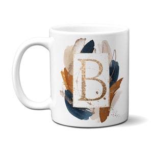 Taza de nombre con acuarela abstracta de arte moderno, carta personalizar taza, regalo para la hermana, mamá, amigo, cumpleaños de compañero de trabajo, taza de café de té personalizado