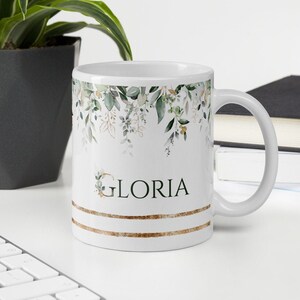 Personalizar floral inicial & nombre monograma taza / taza para su amiga compañera de trabajo mamá hermana hija, letra alfabeto flores regalo personalizado