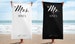 Black & White Mrs and Mr Beach Towels for Honeymoon, Just Married Personalized Custom Gift for Wedding Newlyweds Couples Husband Wife 