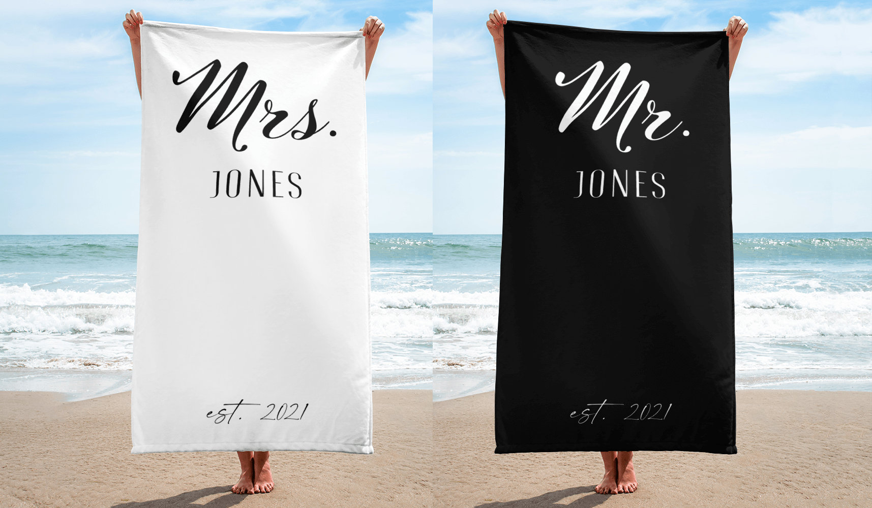 Black White Mrs and Mr Beach Towels for Honeymoon Just Married Personalized Custom Gift for Wedding Newlyweds Couples Husband Wife Etsy Ireland