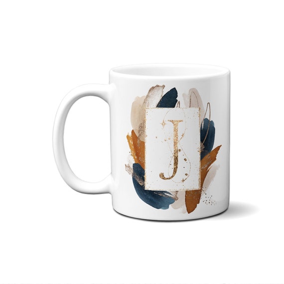 Abstract Art Name & Alphabet Mug Personalized Coffee Cup Initial J Monogram  Custom Gift for Her With A B C D E F G H I K L M N S Letters 