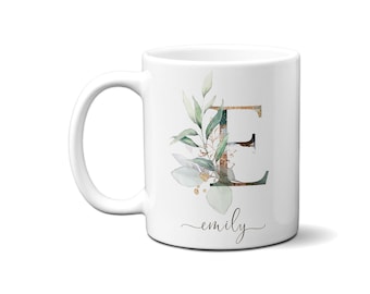 Floral Initial Mug: Personalized Alphabet Letter Gift Cup