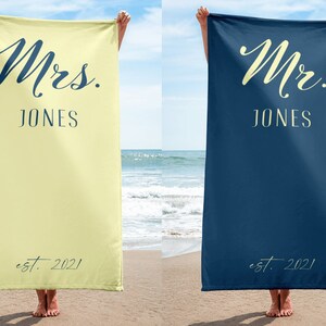 Personalized Mr & Mrs Beach Towels: Custom Newlywed Gift