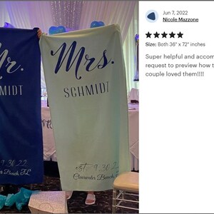 Mint Green & Navy Blue Personalized Beach Towels for Honeymoon, Custom Gift for Couples Bride and Groom image 6