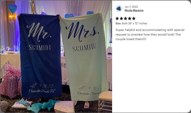 Mint Green & Navy Blue Personalized Beach Towels for Honeymoon, Custom Gift for Couples Bride and Groom image 6