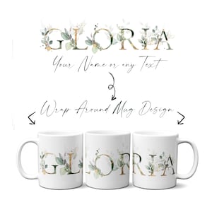 Personalizar cartas florales nombre taza (Wrap Around Cup), regalo de cumpleaños de agradecimiento para su hermana mujer compañera de trabajo mamá mejor amiga hija