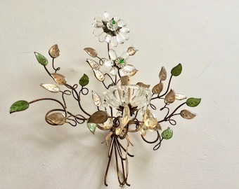 Bouquet Wall Light Lamp Sconce Mid Century Banci Firenze Vintage Brass Crystal Leaves Flower Gilt Hollywood Regency Maison Bagues Florentine
