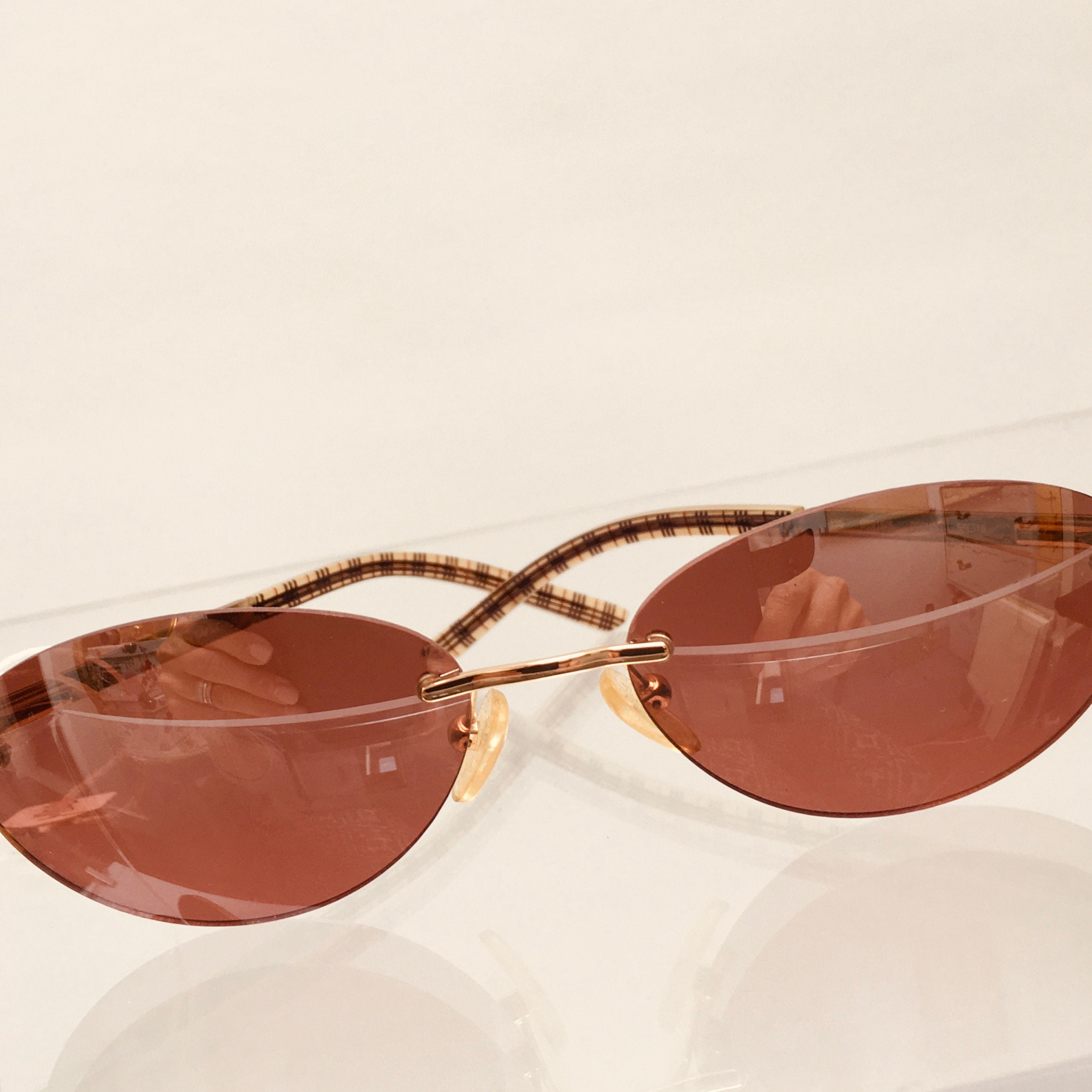 BURBERRY Women’s Vintage Nova Check Sunglasses By Safilo Vintage Burberry by Safilo Nova Check Sunglasses Rimless  main image 2