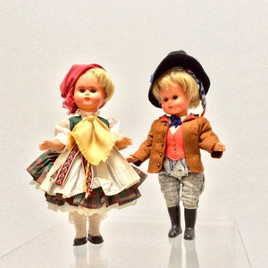 Pair of Vintage bisque dolls porcelain Austrian Juko boy girl doll folk outfit OSTERREICHISCHE Sleepy Eyes Folk Costume