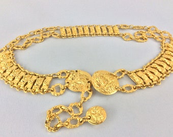 Vintage Authentic 90s Gianni Versace Iconic Versus Lion Medusa Gold Chain Belt 24k Gold Gilded Jewellery Designer Signed Trendy Fashion Mint