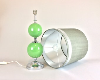 Vintage French 70's Postmodern Table Lamp Modernist Balls Mid Century Green Ball Space Era Chrome  Bedside design table lamp