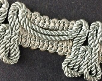 Vintage French Gimp Lace Trim Blue Grey Ribbon Tape Millinery Passementerie Upholstery Rope Woven Band Cotton Length 10m