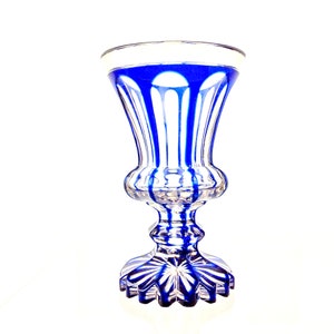 Biedermeier antique glass vase pokal goblet cut crystal blue cobalt lazuli Bohemia 1840