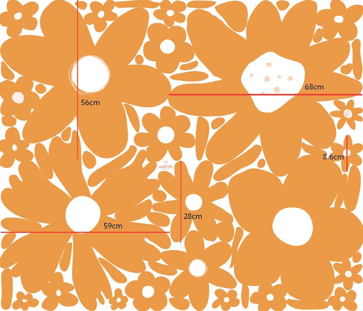 Peach Flower Wall Decals Floral Decals Watercolour Flower Etsy