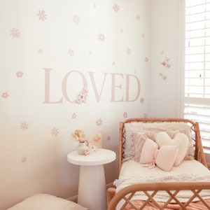 Loved Wall decals, Loved wall sticker, flower wall decals, girls wall decor, Neutral decor, neutral bedroom, neutral nursery