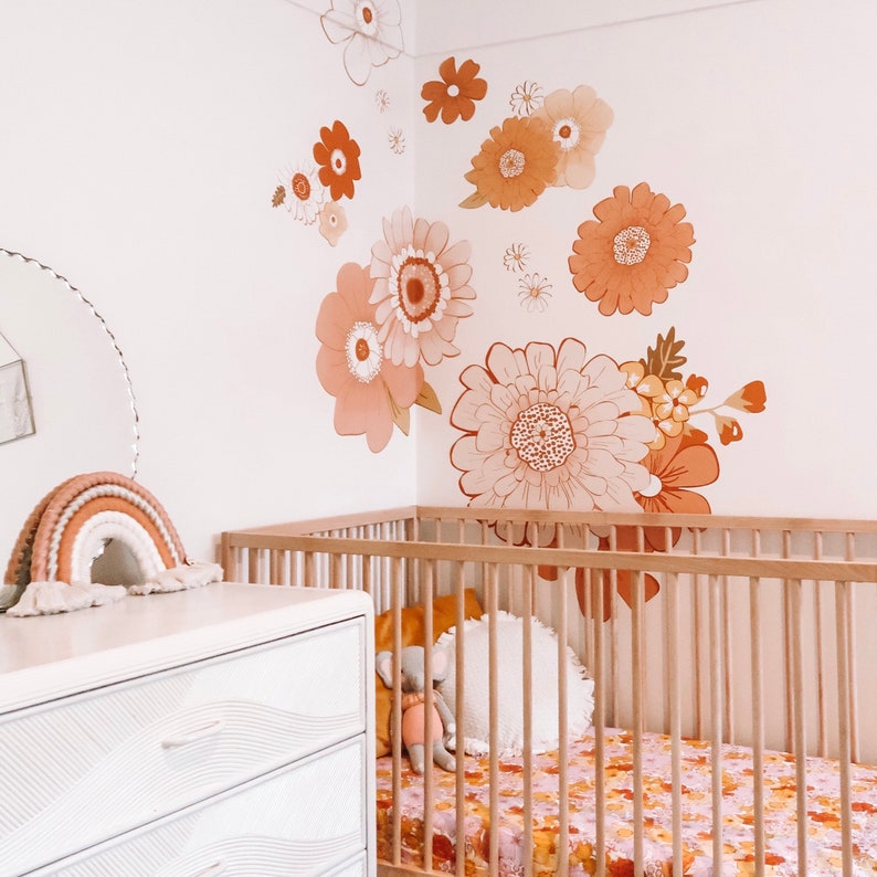Retro Flower Vibes Wall Decals Floral Wall Decals Etsy Australia