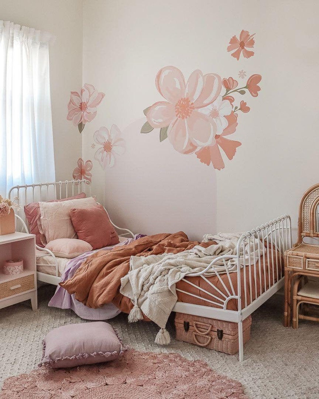 Peach Flower Wall Decals Floral Decals Watercolour Flower Etsy