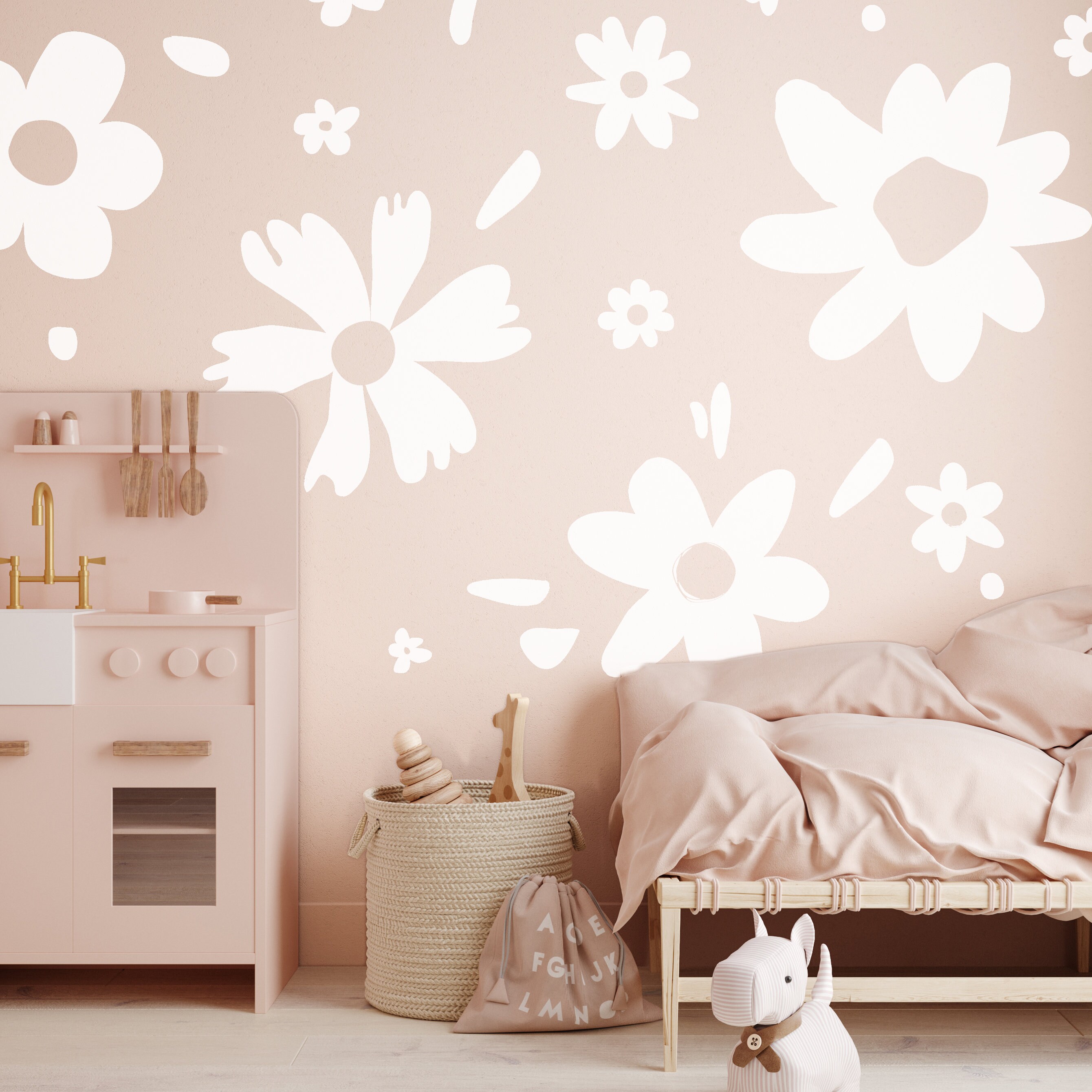 Peach Flower Wall Decals Floral Decals Watercolour Flower Etsy