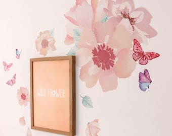 Flower Wall Decals, floral wall decals, watercolour flower decals  Floral Wall Decals, Watercolour Peel and Stick Removable Stickers