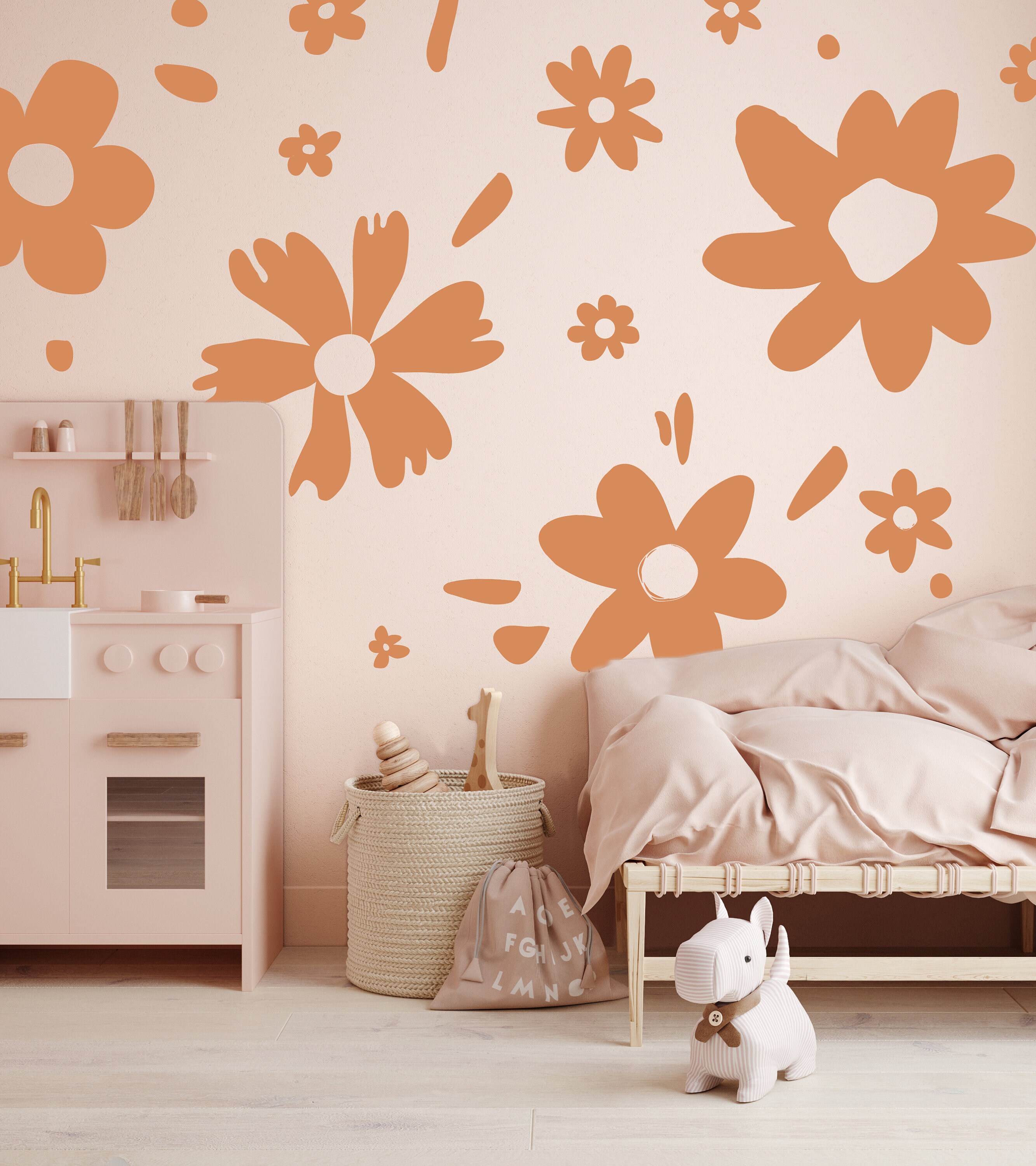Peach Flower Wall Decals Floral Decals Watercolour Flower Etsy