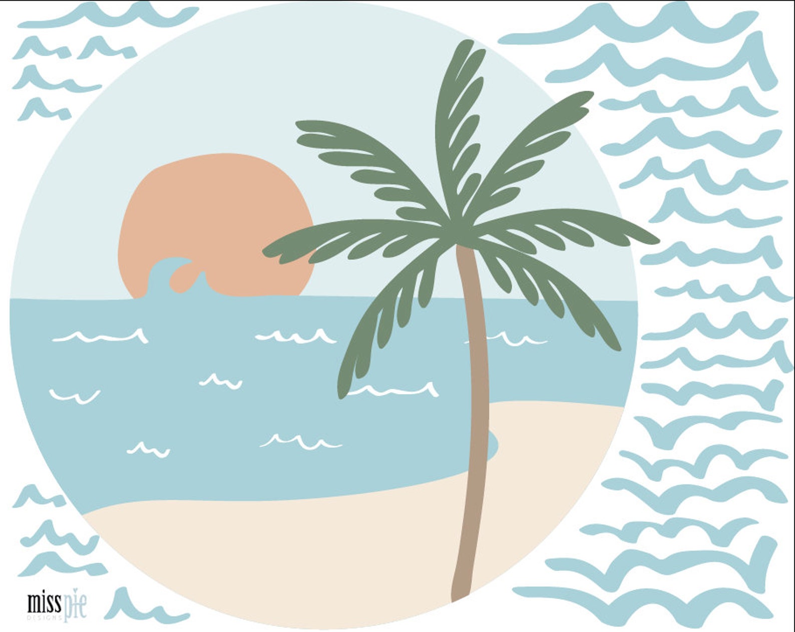 Beach Scene Wall Decal Beach Wall Decals Waves Wall Sticker Etsy